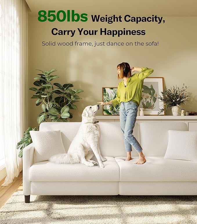 83" Couches for Living Room, Comfy Sofas for Living Room with Storage Ottoman, Teddy Sofa Couch, Tool-Free Loveseat Sofa, All-Wood Love Seat Couches, L Shaped Couch 2 Pillow Included, Beige