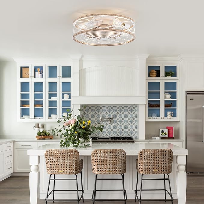 TIFEROR Flush Mount Ceiling Fan with Light, 20" ‎Farmhouse Low Profile Ceiling Fan with Remote, Reversible Motor, Suitable for Bedroom, Kitchen, Dining Room, Hallway