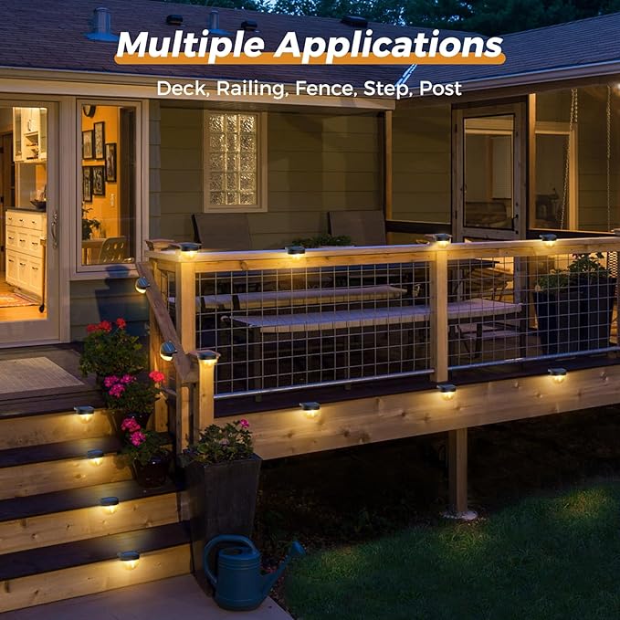 btfarm 8 Pack Solar Deck Lights Outdoor Waterproof, Retro LED Patio Lights Solar Powered, Solar Fence Light for Outside Railing Porch Steps Garden Post Decor, Warm White