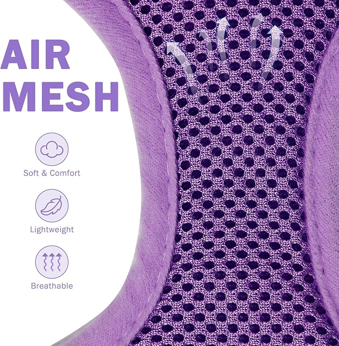 SCENEREAL No Pull Dog Harness Collar and Leash Set Small Medium Sized Dog, Soft Mesh Step in Puppy Harnesses, No Chock Plaid Adjustible Pet Vest for Outdoor Walking Training and Running, Purple XS
