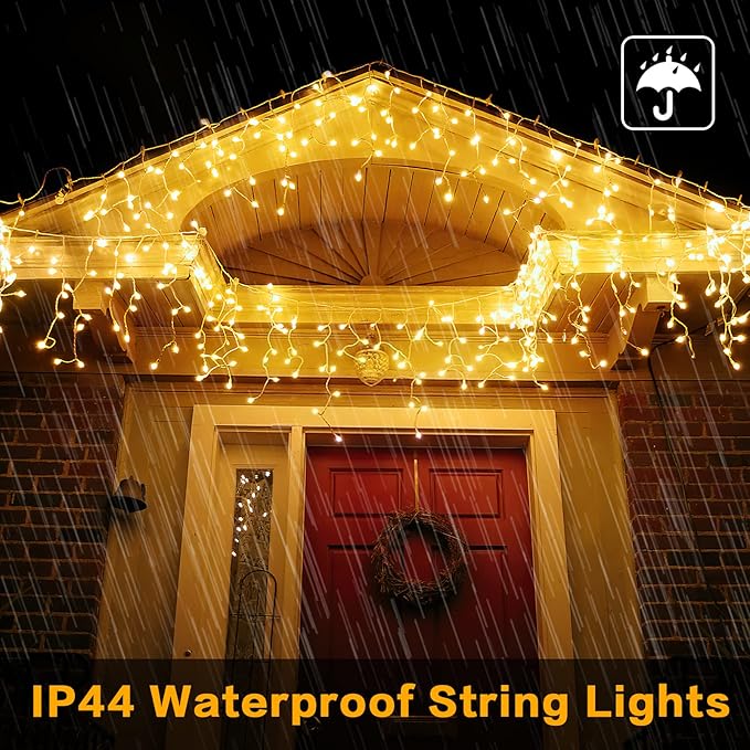 Techip Halloween Christmas Lights Outdoor, 33ft 400 LED Icicle Lights for Outside, Plug in Curtain String Lights Twinkle Tree 8 Modes Waterproof for Patio Party Holiday Decorations Warm White