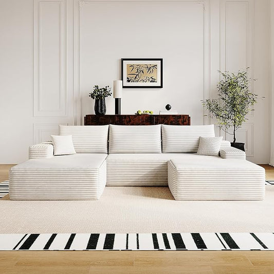 108" Sectional Couches for Living Room Modern Modular Sofa with L-Shape Couchs Upholstered Boneless Couch Deep Seat Sectional Couch with Chaise (White, Left Facing Chaise+2Seaters+1Ottoman)