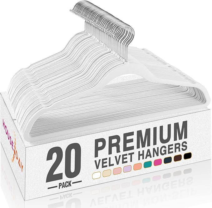 HOUSE DAY White Velvet Hangers 20 Pack, Non Slip Clothes Felt Hanger Heavy Duty for Coat, Premium Slim Space Saving Suit Hangers for Closet Organizer, 360° Rotating Silver Hook