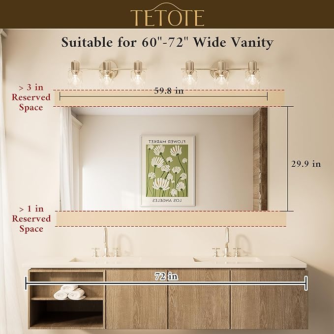 TETOTE 60" x 30" Frameless Vanity Mirrors, Rectangle Bathroom Mirror for Wall with Shatterproof Tempered Glass for Bedroom, Living Room, Entryway, Gym, Vertically/Horizontally