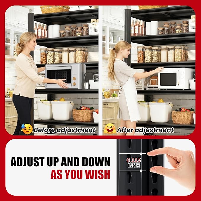 Heavy Duty Garage Shelving, Metal Storage Shelves, Adjustable 5 Tier Metal Shelving Unit, Industrial Utility Rack for Garage, Warehouse, Workshop, 12" D×27.5" W×60" H, Black