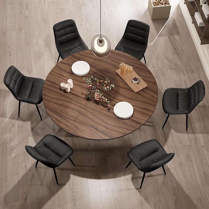 Kidol & Shellder Dining Chairs Set of 2, Modern Upholstered PU Leather Kitchen Side Chairs with Comfortable Back - Mid-Century Armless Chair for Dining Living Room Bedrooms, with Metal Legs (Black)