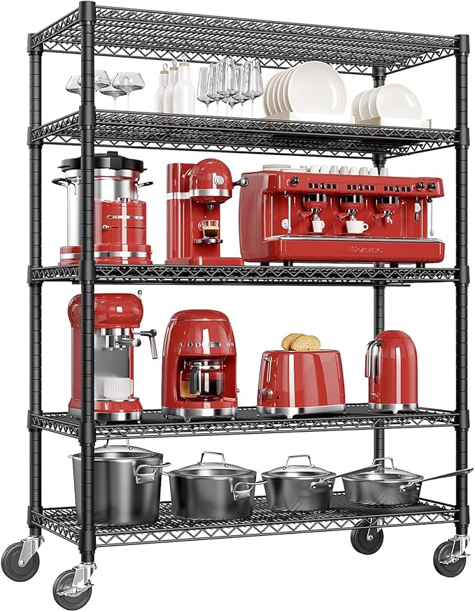 IZEUK Garage Shelving Wide Storage Shelves 5 Tier Metal Shelves 4000 LBS Heavy Duty Adjustable Utility Shelf Rack Black 23.6" D x 53.1" W x 73.6" H