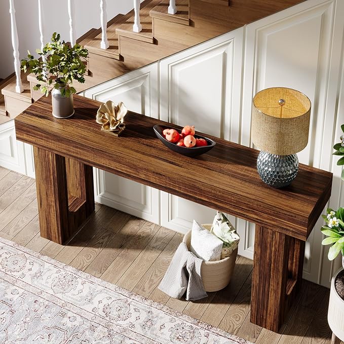 Tribesigns Farmhouse Console Table, 63-Inch Long Narrow Sofa Table Behind The Couch, Wooden Rectangular Entryway Table for Entrance, Hallway, Living Room, Rustic Brown (Rustic Brown)