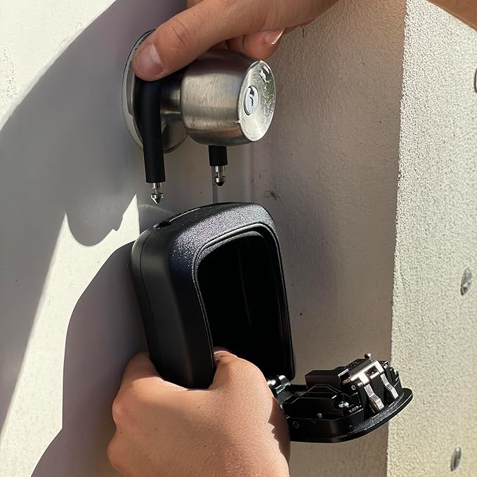 Iron Lock® Key Lock Box Portable with U-Shackle & Wall Mount – Medium Waterproof Heavy-Duty Metal Safe with 4-Digit Combination for Spare Keys Outside on Door Knob, Fence or Gate (Black, Medium)