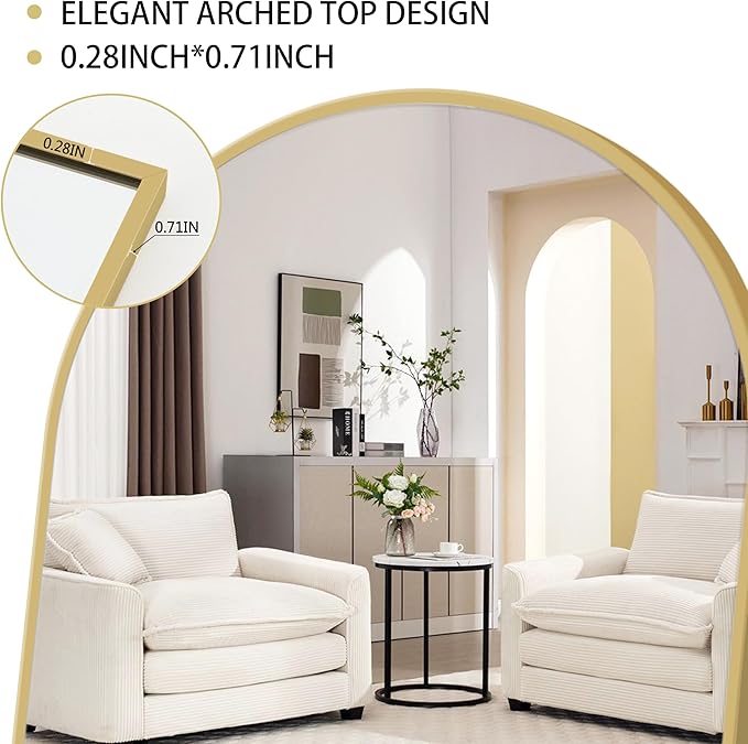 Arched Full Length Mirror, 64.1"×21.1" Large Mirror, Mirrors Full Length for Home Wall Decor, Floor Length Mirrors with Stand for Bedroom Room Décor, Gold