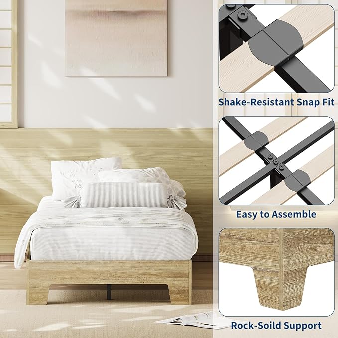 Garvee Wood Platform Bed Frame, Twin XL Bed Frame, Wood Slat Support, No Box Spring Needed, Easy Assembly, Noise-Free Design, Underbed Space for Storage