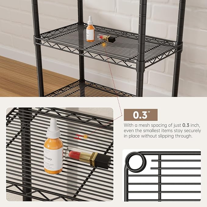 SINGAYE 5 Small Wire Shelves Kitchen Pantry Close Home Organizers and Storage Bathroom Shelf Laundry Room Organization Adjustable Book Metal Garage Shelving Unit