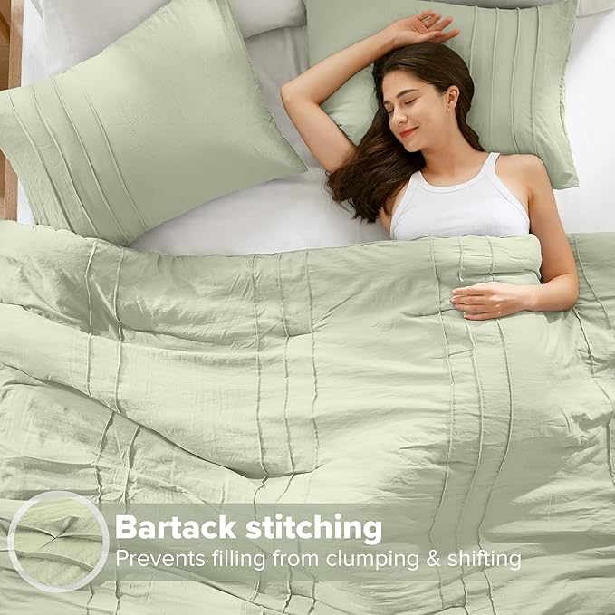 Comfort Spaces Sage Twin Size Comforter Set - 2 Pieces Pintuck Pleated Bedding Sets, All Season Lightweight, Extra Softness Pre-Washed Microfiber Twin/Twin XL Bed Set, Shams