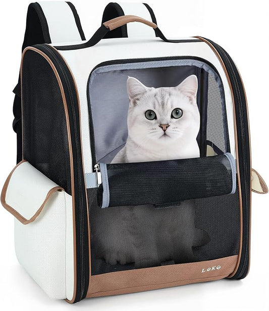 Lekereise Cat Backpack Carrier, Pet Carrier Backpack Airline Approved for Small Dogs Medium Cats Fit Up to 18 Lbs, Dogs Foldable Backpack Carrier for Travel, Hiking, Beige