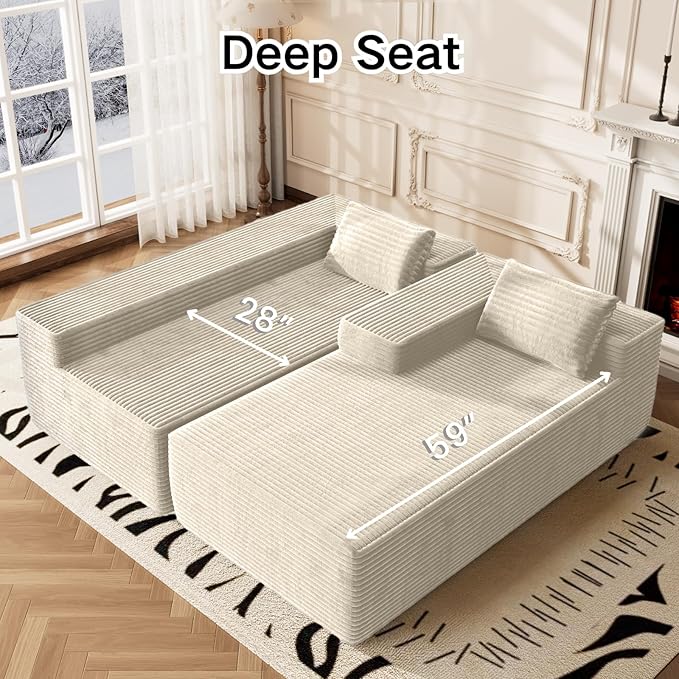 105.5" Modular Sectional Sofa L-Shape Chaise, Modular Cloud Couch Sofa with Deep Seat, Upholstered Couches for Living Room Bedroom No Assembly Required (Beige)