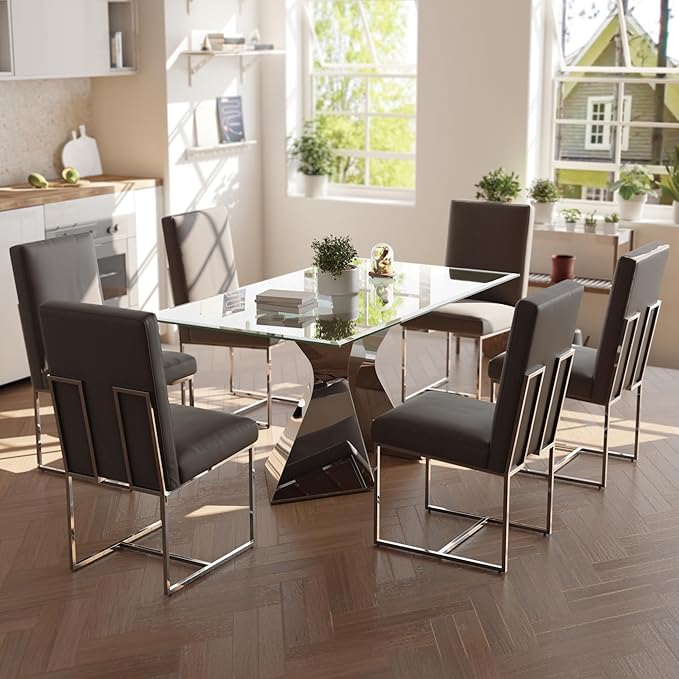 AUZ Grey and Silver PU Leather Dining Room Chairs Set of 4