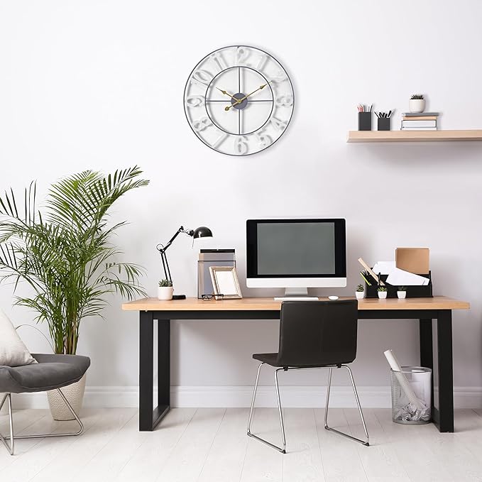 Sorbus 16-Inch Large Wall Clock – Decorative White Metal Clock with Gold Hands – Silent, Battery Operated, Modern Wall Decor for Living Room, Kitchen, or Office – Great Gift for Housewarming or Office