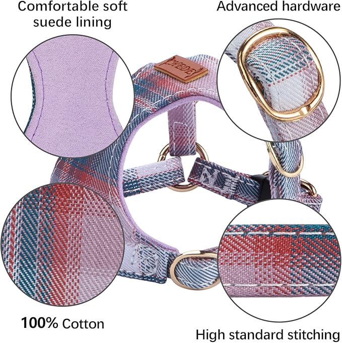CHEDE No Pull Plain Pattern Dog Harness - Lightweight & Soft, Adjustable Small Dog Harness & Leash Set, Suitable for Puppy & Medium-Sized Dog