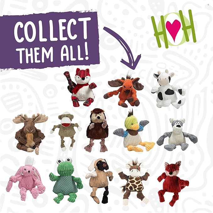 HuggleHounds Knottie Plush Dog Toy - Dog Stuffed Animal Toy for Small, Medium & Large Sized Dogs, Durable Plush to Keep Them Busy - Tartan Tidings Fox, Large