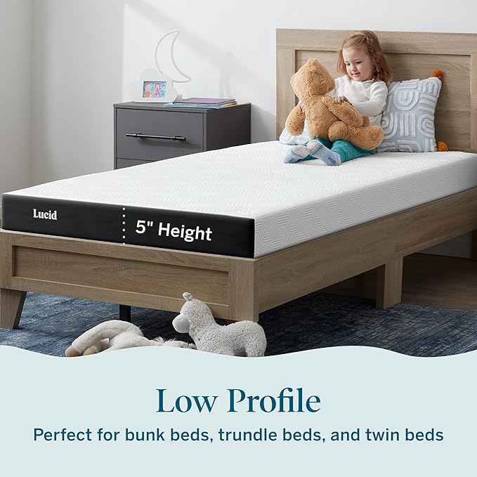 Lucid 5 Inch Memory Foam Mattress – Low Profile - Firm Feel - Infused with Bamboo Charcoal and Gel - Bed in a Box - Temperature Regulating - Breathable - Full Size