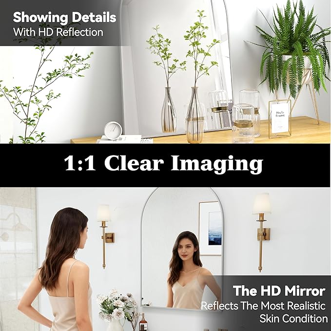 24x36 Arch Mirror Square Full Length Wall Mounted Hanging or Against Wall Metal Aluminum Alloy Frame Dressing Make-up Mirrors for Entryway Bedroom Bathroom Living Room 24 36 inch Silver