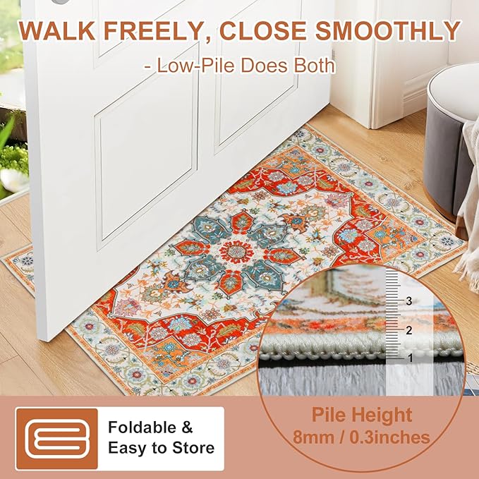 WILLSUN Washable Area Rugs, 6x9 Non-Slip Boho Large Area Rugs for Living Room, Bedroom, Machine Washable Vintage Rug, Indoor Floral Print Carpet for Home Decor, Kid & Pet Friendly Mat