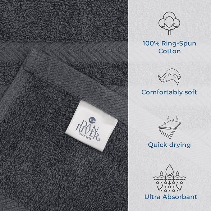 DAN RIVER 2 Pack Luxury Bath Sheets 35x70, 600 GSM, Soft & Quick Dry 100% Ring Spun Cotton Towels Ideal for Hotels, Spas, Gyms & Salons Extra Large, Dark Gray