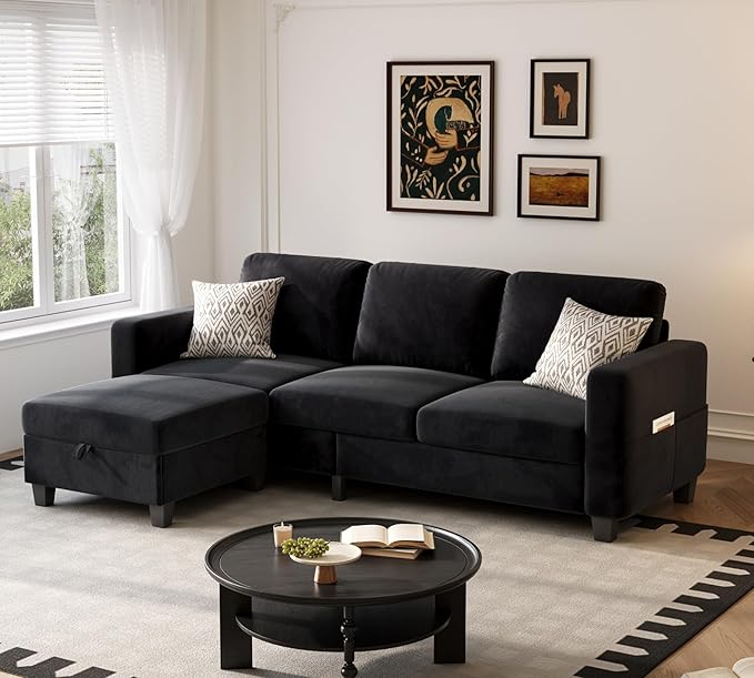 Youmumeub 79''Sectional Couch Couches for Living Room - L-Shaped 4-Seater Deep Sectional Sofa,Removable Covers,Suitable for The Living Room, Apartment or Office-Black