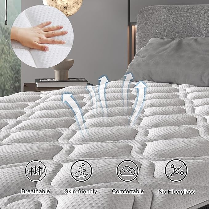 Twin Mattress, 12 Inch Hybrid Mattress in a Box with Individual Pocket Spring, Gel Memory Foam and Euro Top, Medium Firm Feel with Motion Isolation, Pressure Relief, Edge Support, Twin Size Black