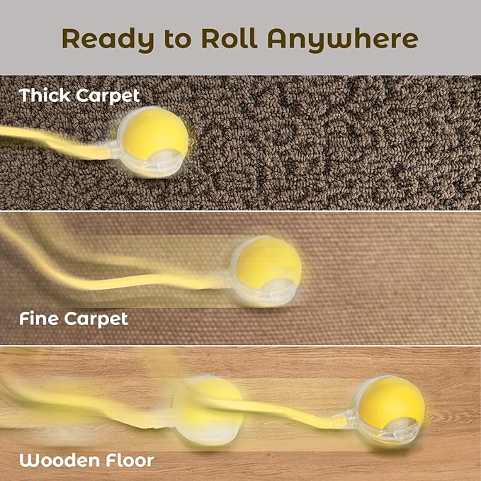Interactive Cat Toys Ball for Indoor Cats Adult, Auto Moving Interactive Dog Toys,Smart Pet Chase Ball with Speedy Tail Rope, Stimulating Dogs Toy, Yellow