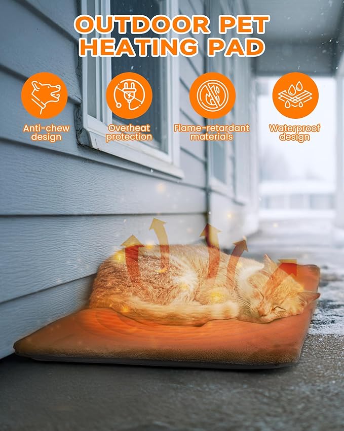 Outdoor Pet Heating Pad for Dog & Cat, Multi-Size Waterproof Heated Cat Dog Bed for Outside, Pet Heater Warmer Mat Blanket with Chew Resistant Cord for Senior Dog Cat House Whelping Box,Gray,16" x 28"