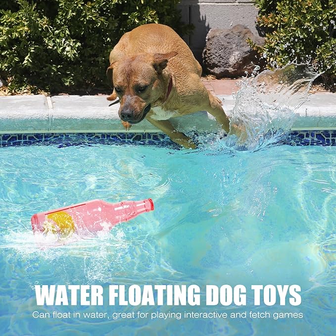 Dog Toy, Dog Squeak Toy, Floating Dog Toy, Interactive Fetch Toy for Play and Training, Bottle Shape with Tennis Ball Inside (Set of Two Small)
