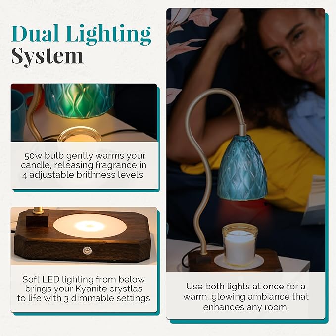 CRYSTALAX Candle Warmer Lamp with Kyanite Crystals – Luxury Flameless Candle Melting Lamp for Home Décor, Aromatherapy & Relaxation – Timer, Touch Sensor & 2 Bulbs with Luxury Gifting Packaging