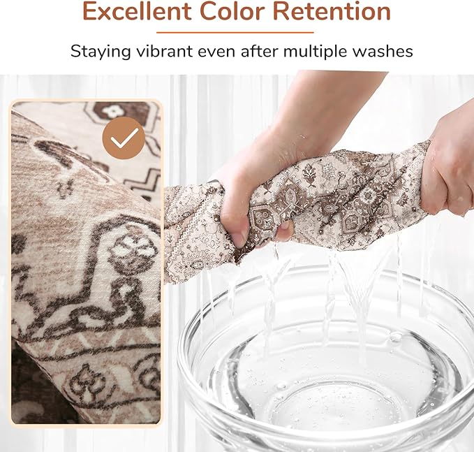 OPPODREAM Thin Area Rugs 3x5, Washable Rugs with Non Slip Backing, Low-Pile Throw 3x5 Carpet, Faux Cashmere 3 x 5 Carpet, Khaki