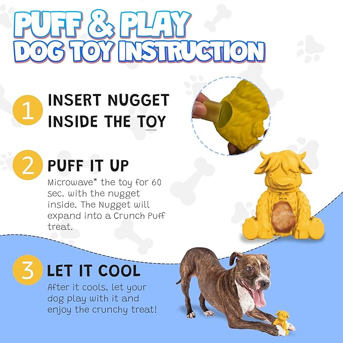 Yeti Puff and Play Dog Toy, Dog Chew Holder, Fun Stimulating Chew Toy for Teething, Behavior Training for Light to Moderate Chewers (Yellow - Yak)