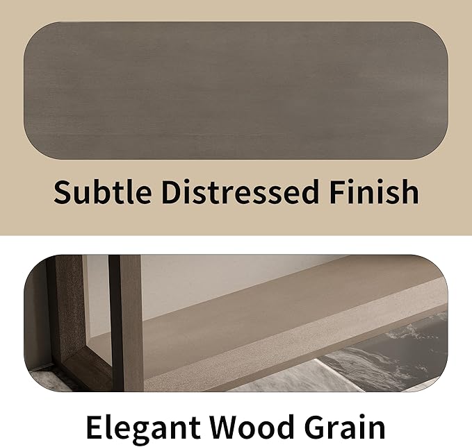 60" Rectangular Solid Wood Veneer Console Table for Entryway, Wide Sofa Table, Behind Couch Table with Ample Storage for Entryway & Living Room, Grey