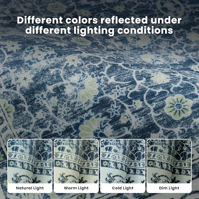 Washable Rugs 8x10 Area Rugs for Living Room,Bedroom,Dining Room- Soft Low Pile Stain Resistant Carpet with Non-Slip Rubber Backing,Large Vintage Area Rug for Farmhouse Nursery Home Office Decor