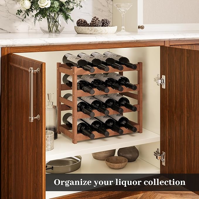 Wine Rack，Bamboo Wine Storage Cabinet Shelf，Countertop Wine Shelf- Freestanding Wine Holder for Kitchen & Pantry (Brown, 4-Tier)