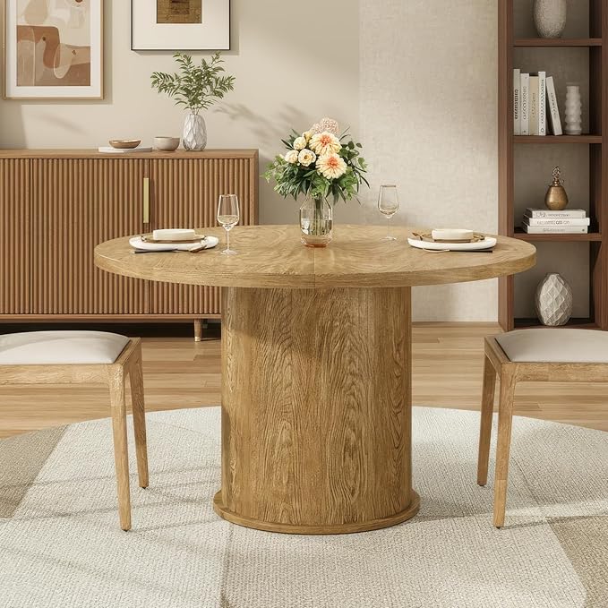 Farini 43" Round Dining Table for 4-6,Modern Kitchen Room Table with Wood Top & Sturdy Metal Base,Walnut