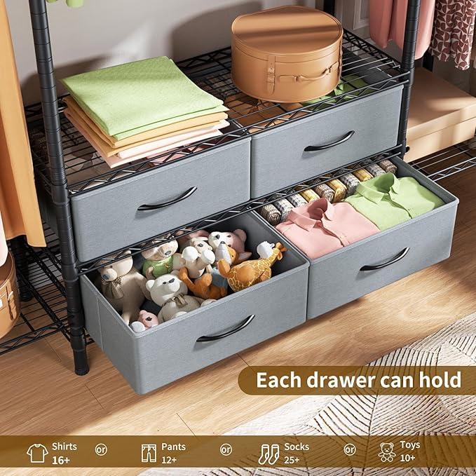 Heavy Duty Garment Rack Clothes Rack,Large Metal Closet Organizer System Storage Wardrobe,Freestanding Clothing Rack with 8 Adjustable Wire Shelves&3 Hang Rods,MaxLoad 900lbs