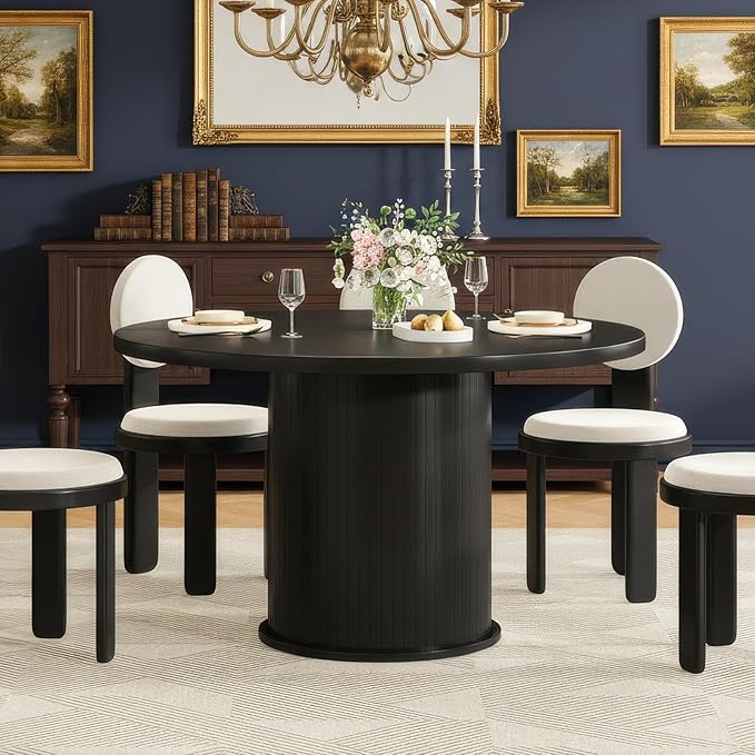 Farini 43" Round Dining Table for 4-6,Modern Kitchen Room Table with Wood Top & Sturdy Metal Base,Black