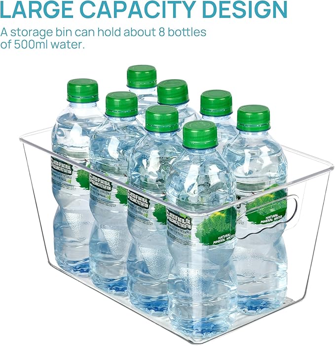 Vtopmart Clear Plastic Pantry Organizer Bins, 4 PCS Food Storage Bins with Handle for Refrigerator, Fridge, Cabinet, Kitchen, Countertops, Cupboard, Freezer Organization and Storage, BPA Free, Large