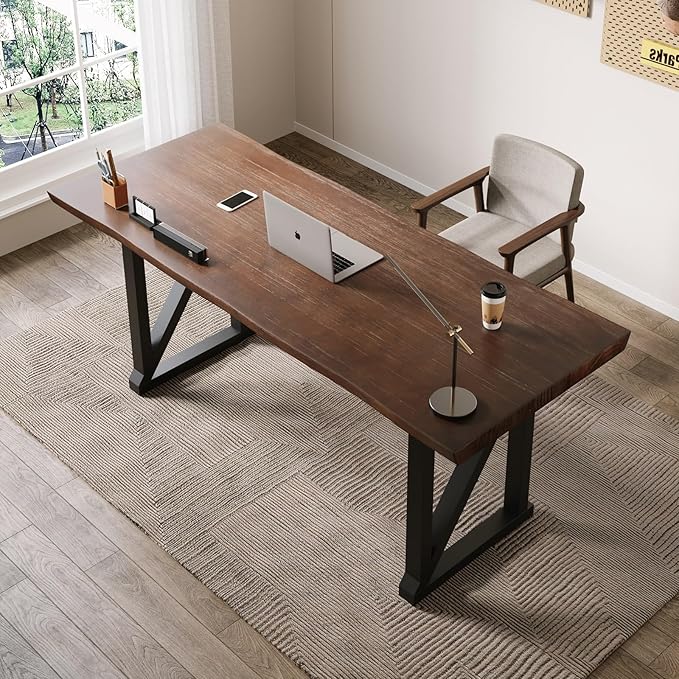 Solid Wood Rustic Style 47-inch Computer Desk - Large Office Desk for Home Office, Modern and Simple Design, Ideal for Study, Writing, Dining