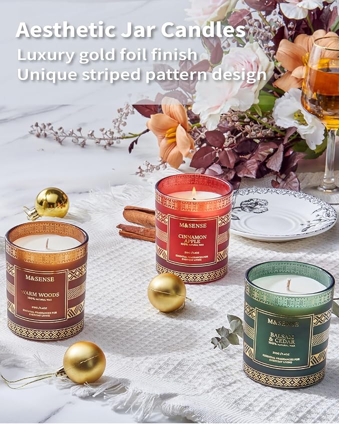 M&SENSE Christmas Candle, Cinnamon Apple Scented, Natural Non Toxic Soy Candle for Home Scented, Xmas Thanksgiving Gift, 45 Hour Long Burning Time, Luxury Gift for Men Women, 7.4 Oz