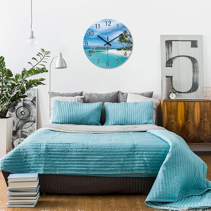XFM Beach Wall Clock Hawaii Summer Blue Ocean Clocks 20 Inch Silent Non-Ticking Battery Operated Large Coastal Nautical Clock Decorative for Home Kitchen Living Room Office