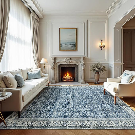 Washable Rugs 8x10 Area Rugs for Living Room,Bedroom,Dining Room- Soft Low Pile Stain Resistant Carpet with Non-Slip Rubber Backing,Large Vintage Area Rug for Farmhouse Nursery Home Office Decor