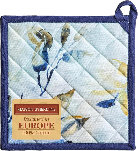 Maison d' Hermine Pot Holders 100% Cotton Heat Resistant Potholders 8" x 8" Hot Pads with Loop BBQ, Cooking, Baking, Grilling, Kitchen, Handling Hot Pans Spring/Summer (Pack of 1, Lazy Summer Days)