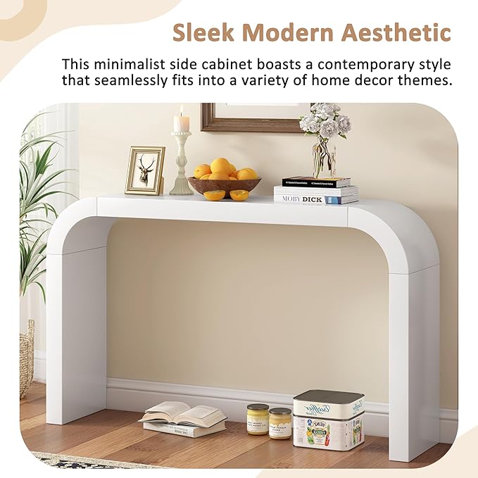 Curved Console Table 52-Inch Modern Narrow Entryway Sofa Table for Living Room Entrance Hallway Furniture, White