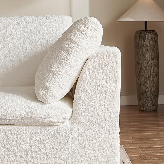 Cilee 110" Modular Sectional Sofa, Cloud Couch with Deep Seat, L-Shape Boneless Sofa, 3 Seat Memory Foam Sofa, No Assembly Required, Upholstered Couch for Living Room, Movable Ottoman, Chenille, White