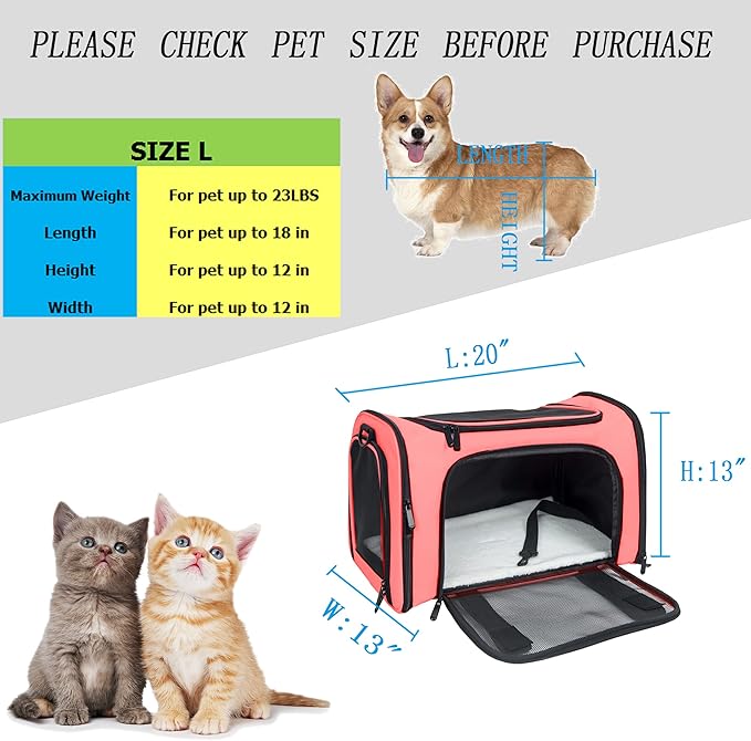 Soft Sided Carrier for Small Medium Cats Dogs,Removable Pad Collapsible Travel Pet Carrier Large Watermelon